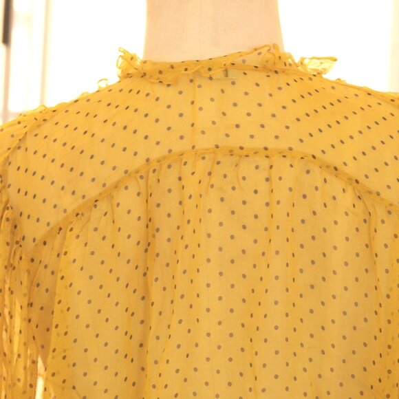 Sz 42  L Chanel Vintage 3-Piece Ruffled Yellow Silk w/Black Polkadots Chiffon Bl - Picture 7 of 9